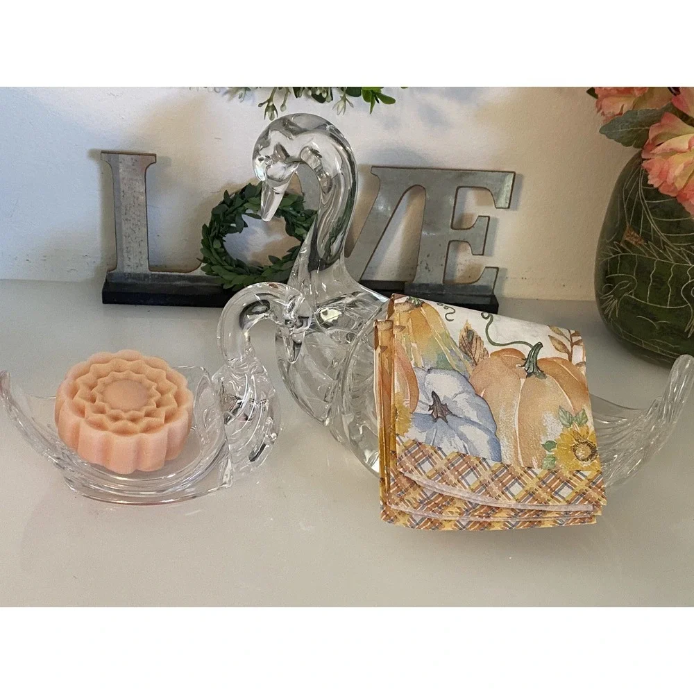 Vintage MCM Lucite Clear Swan Set of 2 Towel & Soap Holders 9